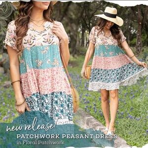 Grace & Lace Floral Patchwork Peasant Dress